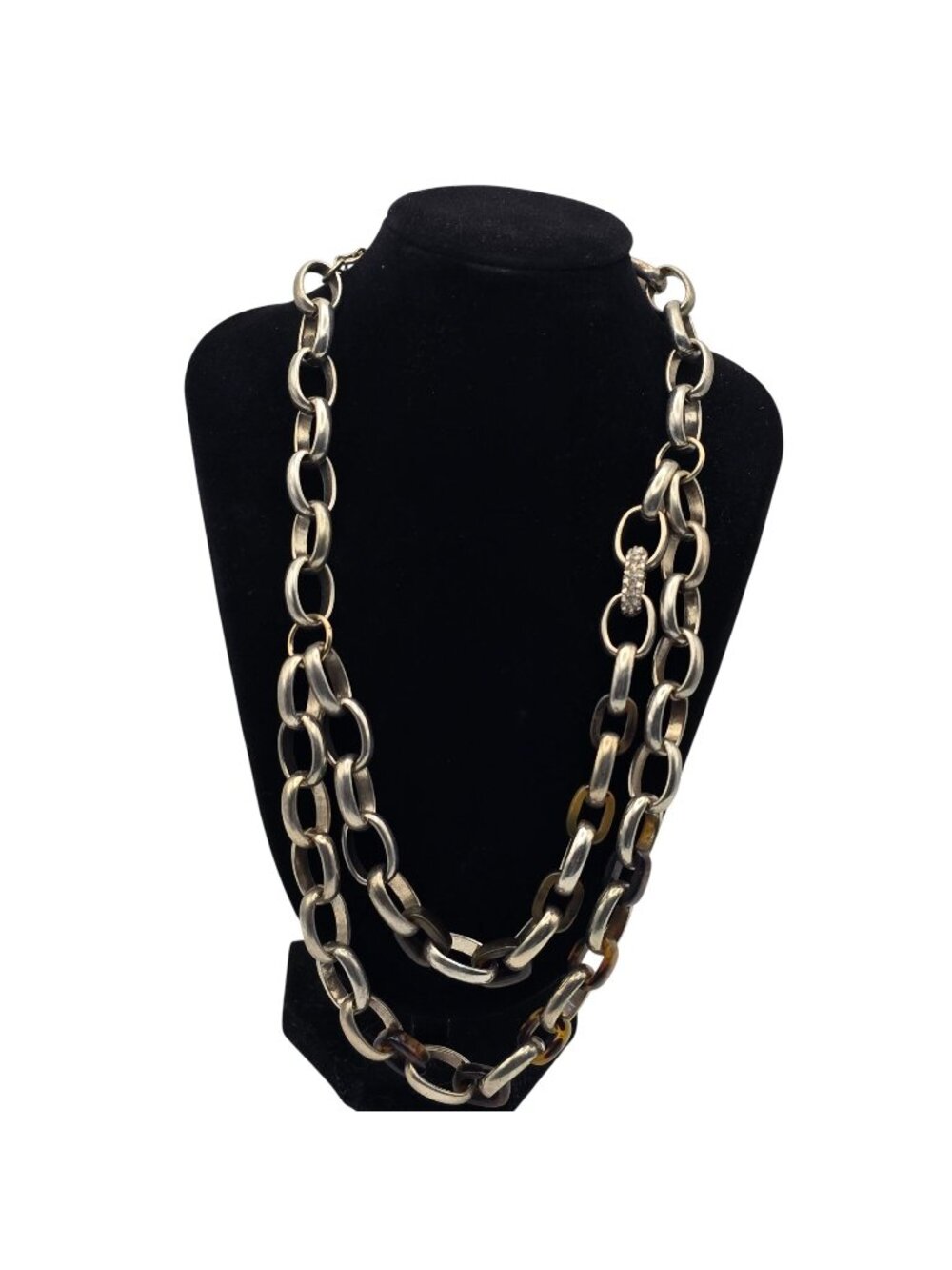Ann‎ Taylor Multi Strand Statement Necklace Silver Tone Tortoise Resin Links